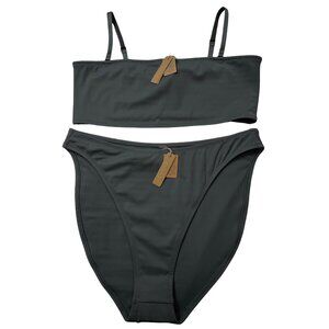 SKIMS Shaping‎ Swim Bandeau Top + Dipped Bikini Bottom Gunmetal Womens 2X